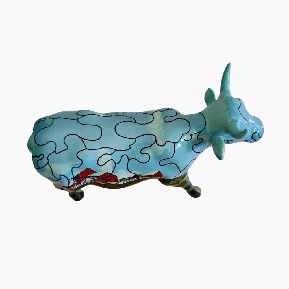 Cow Parade Puzzled Cow Figurine, Vintage 2001, Red Barn Farmhouse Jigsaw Puzzle - Picture 8 of 8
